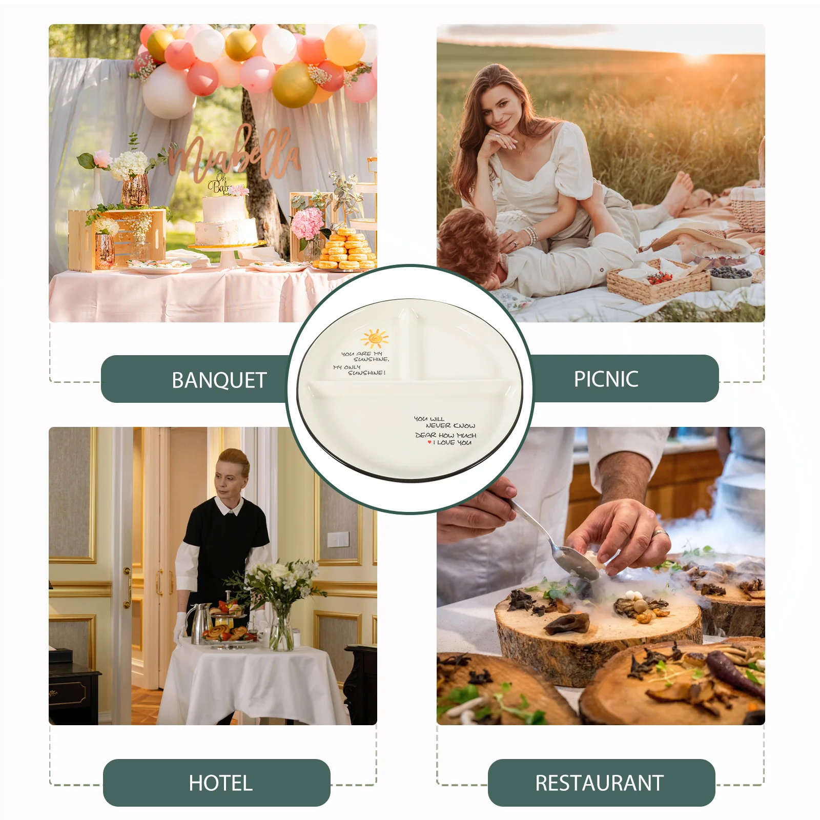 

Compartment Plates Reusable Ceramic Dinner Plates for Diet Control Elegant Design Smooth Edge Safe Handling Separated Eating