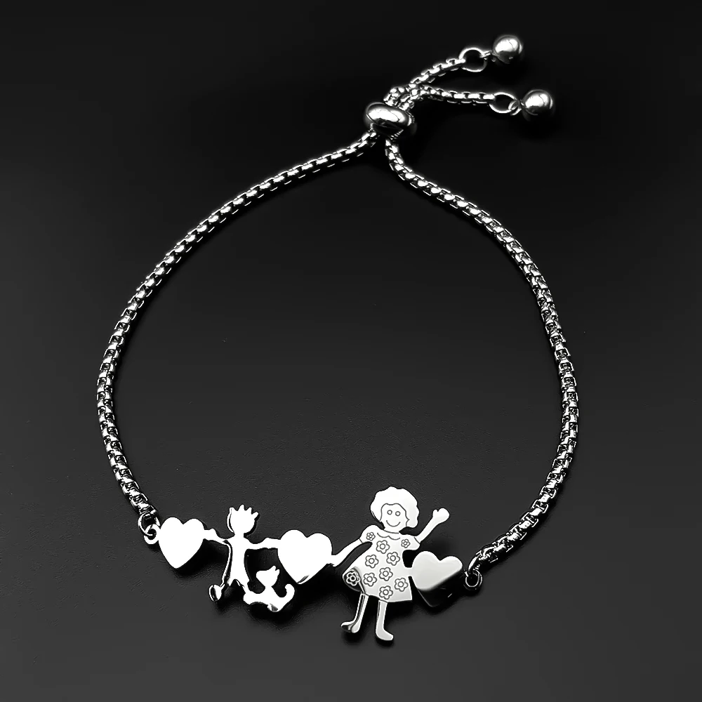 Familien-Liebe Bruder Schwester Charm-Armband Verstellbar Goldfarben Edelstahl Mama Hund Schmuck Muttertag Kindertag Geschenk – Detail 6