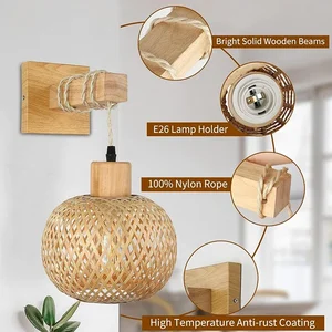Mão-Tecido Bambu Lanterna Lâmpada De Parede, Natural Rattan Vime, E27 Lustres, Abajures, Luminárias De Parede, Decoração Do Quarto 8 principais vendas lanternas ratan - №6