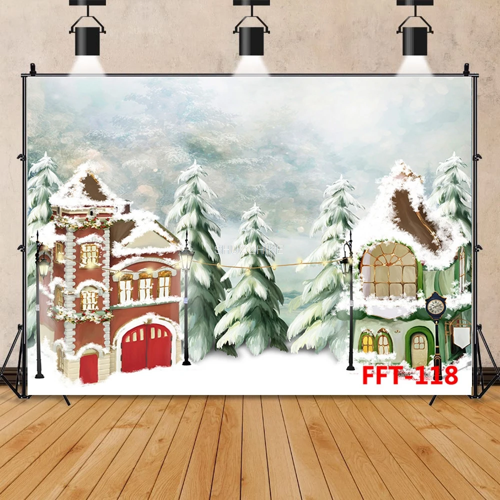 SHUOZHIKE  Christmas Day Photography Backdrops Snowman and Pine Trees Forest Garland Photo Studio Background FSS-116
