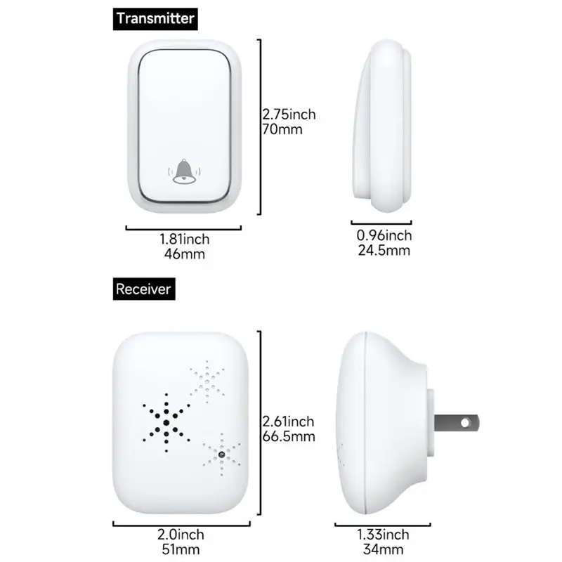 ABUO-جرس باب لاسلكي لا يتطلب بطارية، 38 نغمة رنين، تصميم مقاوم للماء، نطاق 150 مترًا، مثالي لقابس الاتحاد الأوروبي للمنزل والمكتب #6