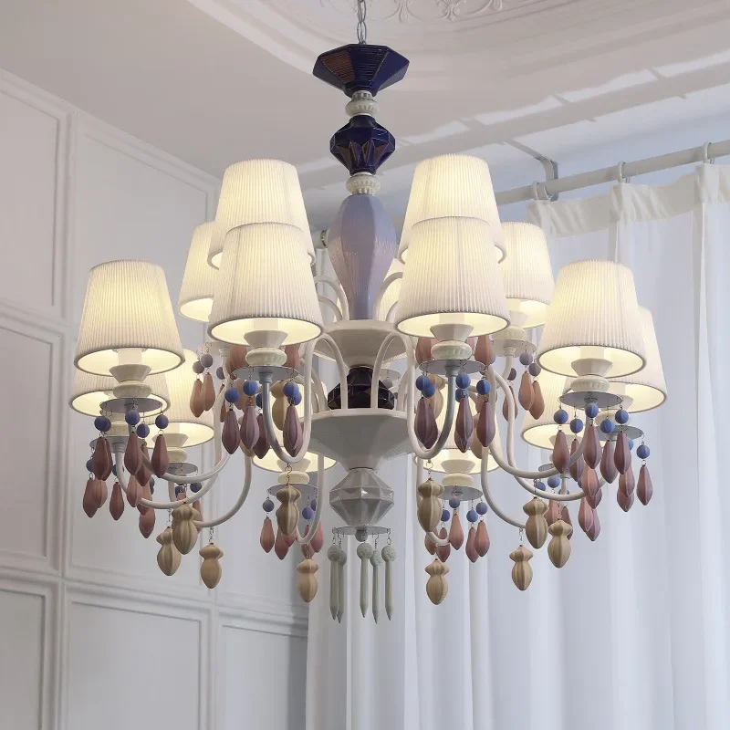 โคมไฟระย้าสไตล์ฝรั่งเศสโบราณ สำหรับห้องนอน หรูหราแบบเรโทร โคมไฟห้องนั่งเล่น