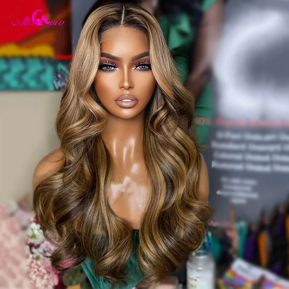 

#4/27 More Highlight Colored Ombre Blonde Body Wave Silk Top Wigs Human Hair Brazilian13x6 13×4 HD Lace Front Wig For Women
