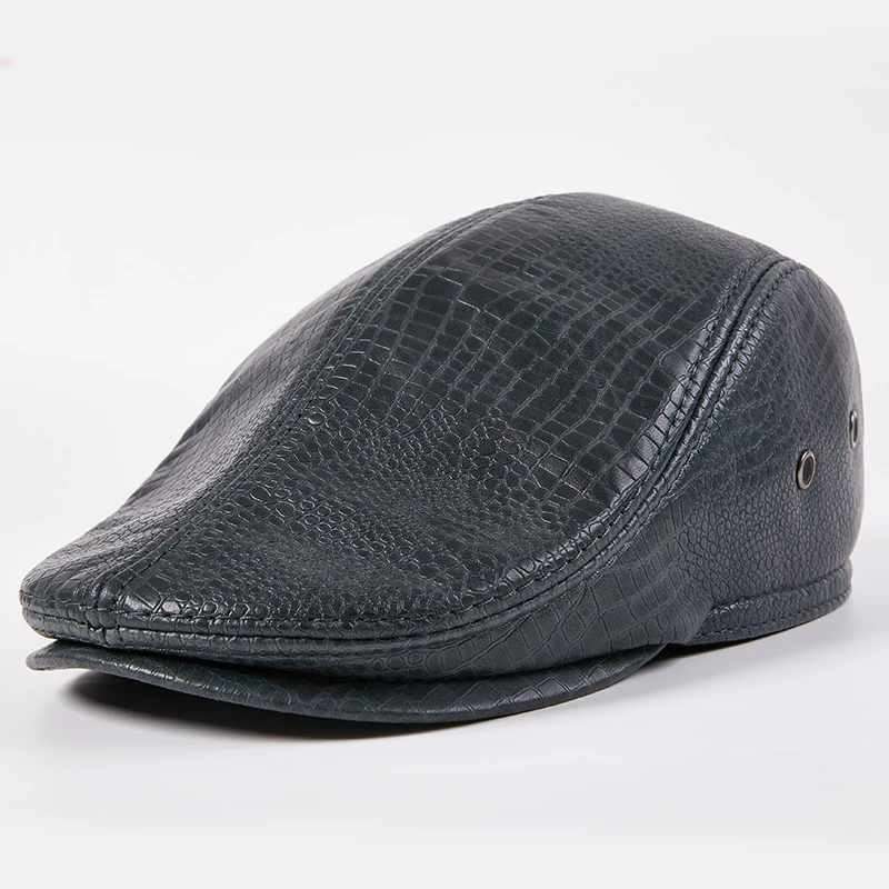 100% Genuine Leather Beret for Men - Middle-Aged Elderly Autumn Winter Retro Driver Cap Vintage Fashion Warm Duckbill Hat