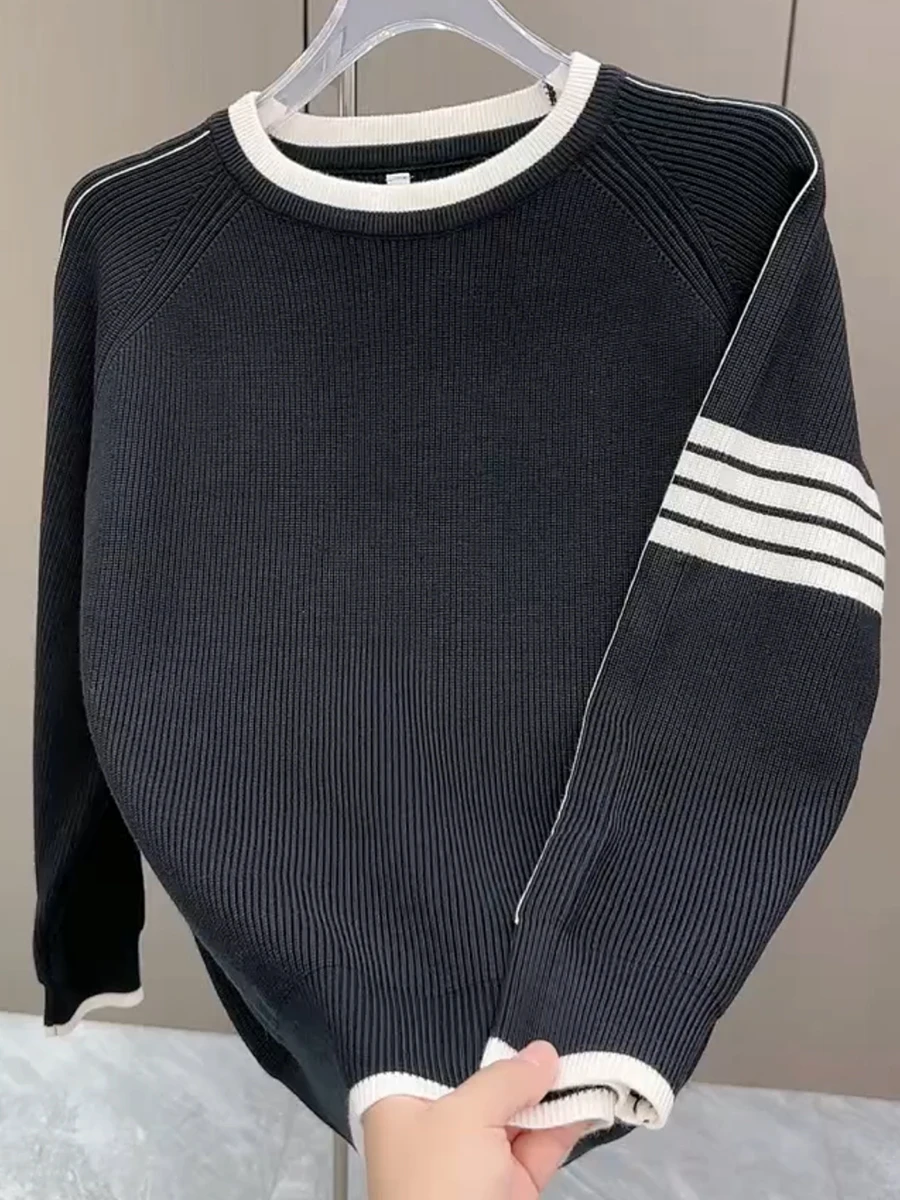 

Удобный свободный вязаный свитер с круглым вырезом для мужчин, классический универсальный осенне-зимний новый европейский стиль с пэчворком