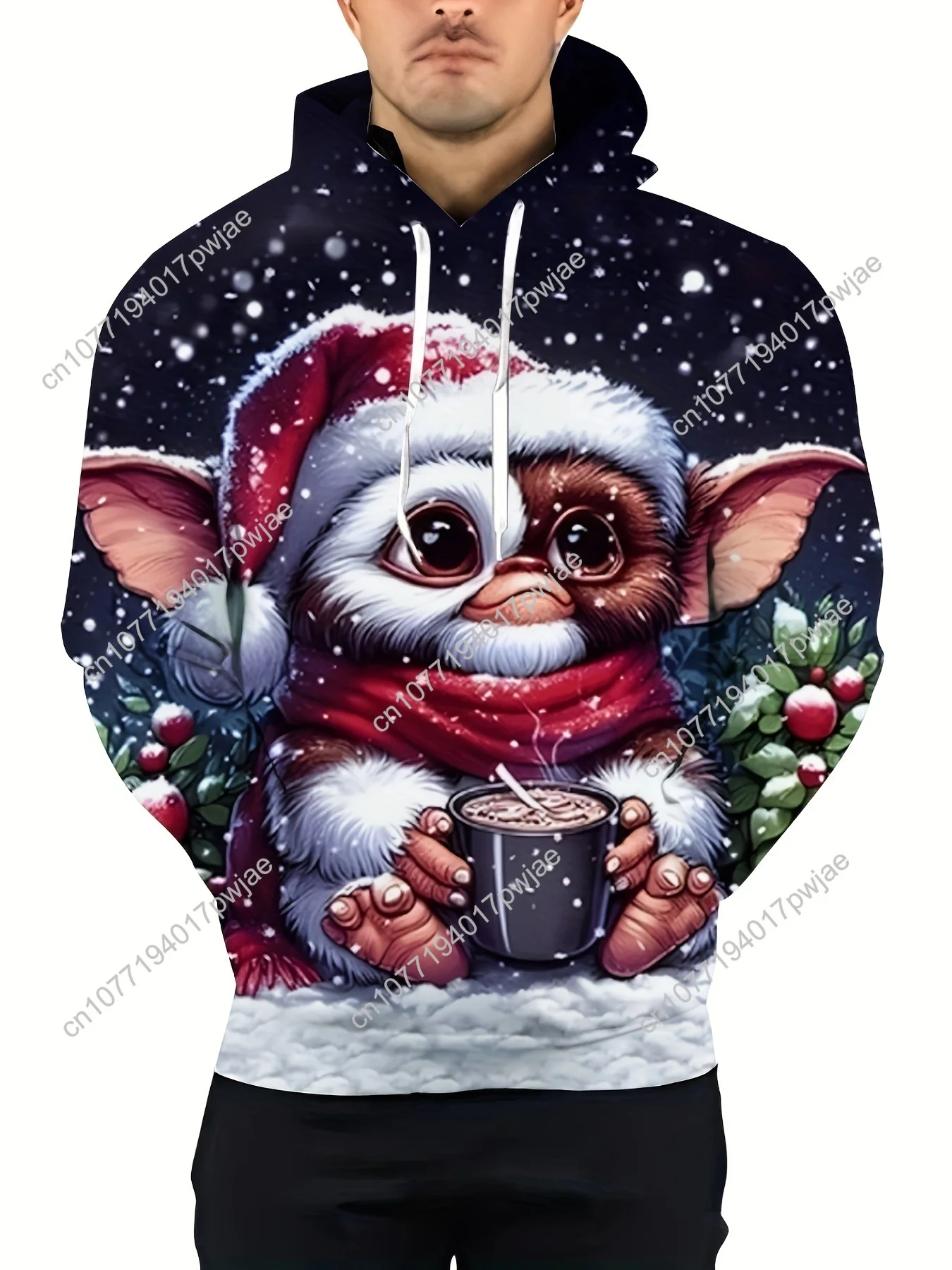 Lässiger Kapuzenpullover mit 3D-Cartoon-Print für Herren – weiches Polyester, maschinenwaschbar, Pullover-Sweatshirt mit Kängurutasche