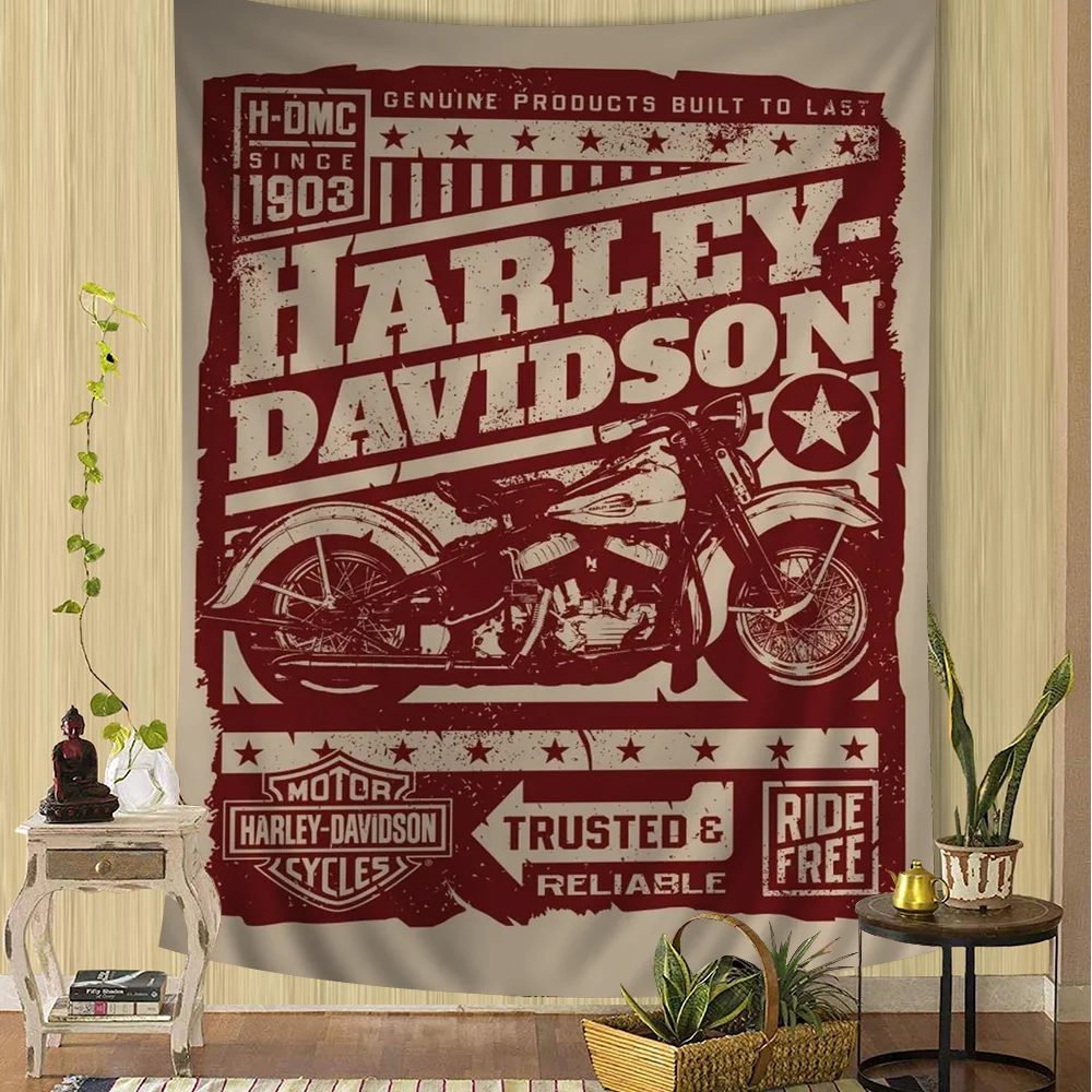 Harley Motorcycle Cool Retro Print  Hanging Bohemian Tapestry for Living Room Home Dorm Decor Japanese Tapestry