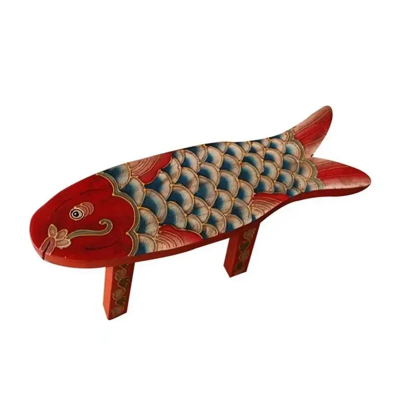 Taburete pequeño pintado de madera de olmo antiguo, taburete de pescado pequeño para niños, taburete bajo Retro pintado a mano, taburete de polea creativo de moda para el hogar