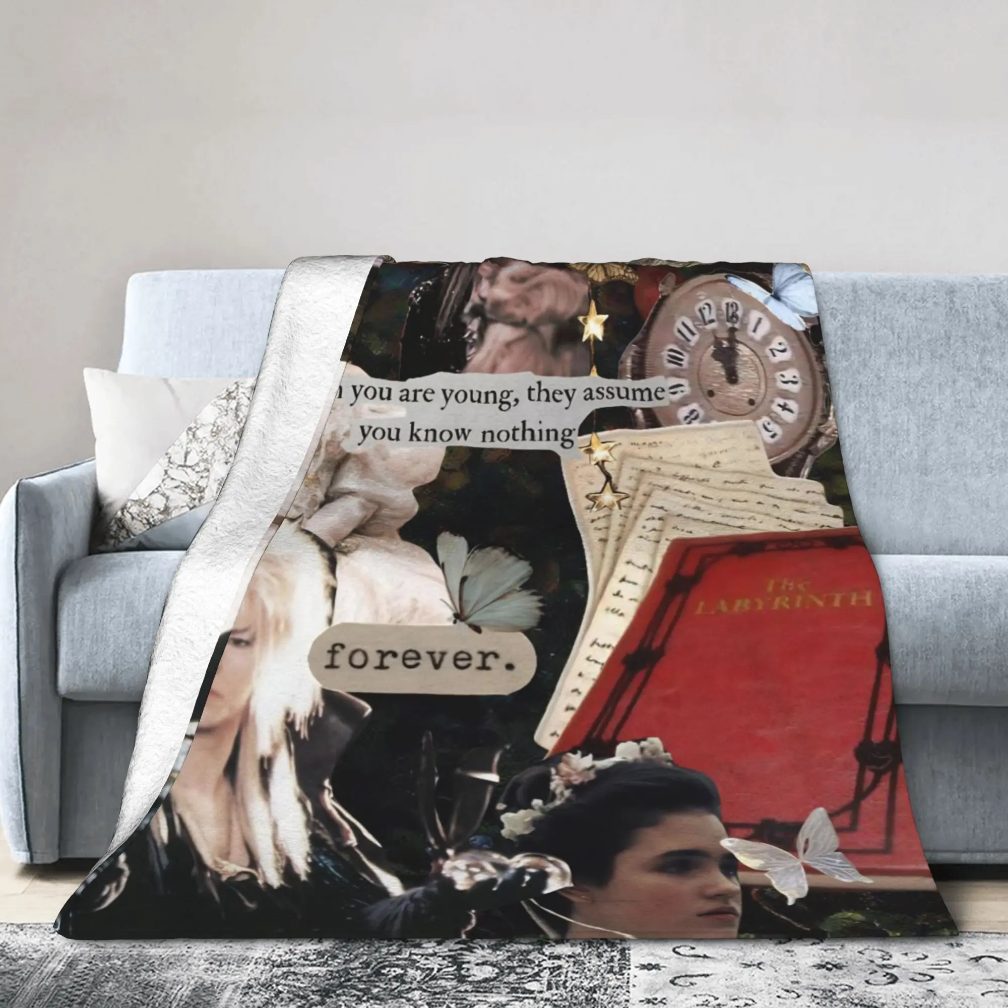 Labyrinths Jareth the-Goblin-King Flannel Blankets Classic Movie Funny Bedding Throw Blankets for Sofa Couch Warm Gift Portable