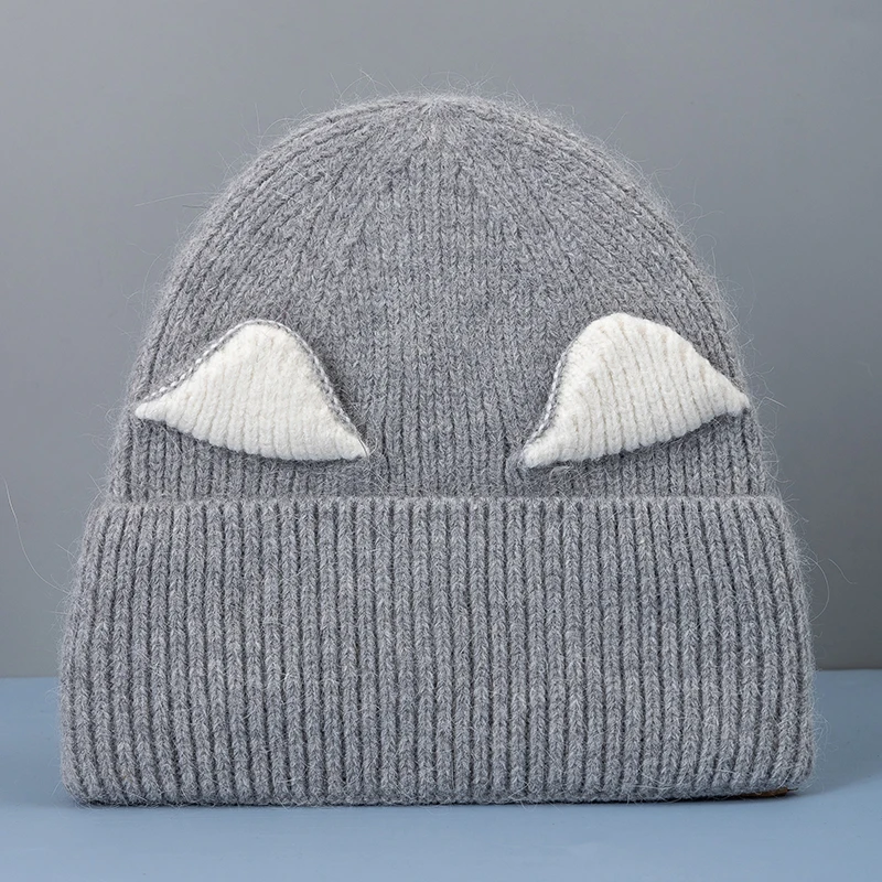 

New Rabbit Fur Winter Hats For Women Fashion Warm Cute Cat Ear Beanie Hats Female Candy Color Streetwear Winter Cap