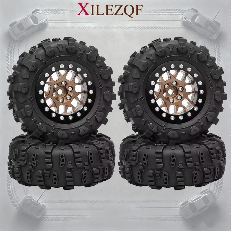 1.45 Inch Aluminum Beadlock Wheel Mud Tire Set Type B Fit 1/18 Traxxas TRX4M 1/24 Axial SCX24 Mini RC Rock Crawler Upgrade Parts