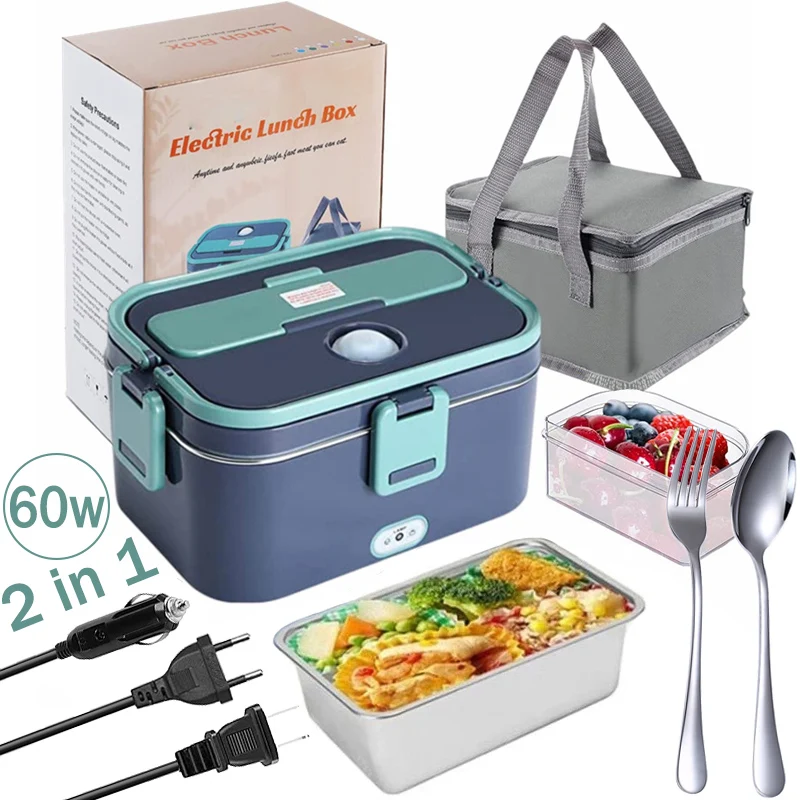 

Fast Heating 60W Dual Use Electric Lunch Box 220V 110V 24V 12V Home Car Picnic School Heating Food Warmer Heated Container Set