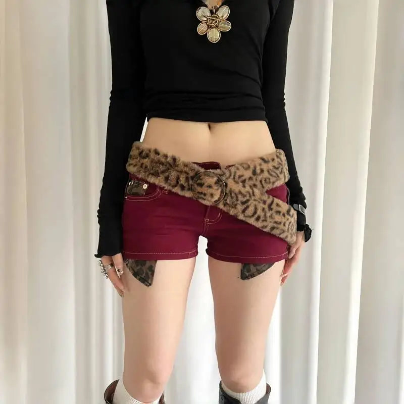 Leopard Print Faux Fur Belt Sexy Stylish Women Autumn Winter Subculture Fluffy Waist Accessories Retro Street Style Decor Belt