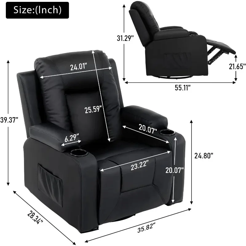 Recline Chair Set，Furniture 3PC Bonded Leather Recliner Set Living Room Set, Sofa, Recline Chair with massger