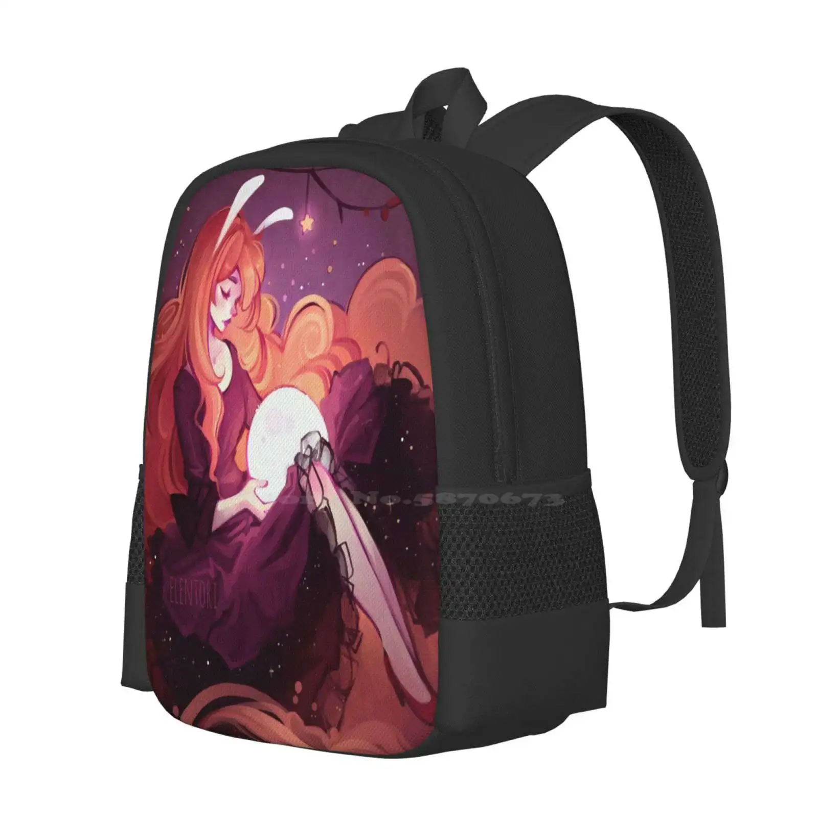 Alena Hot Sale Schoolbag Backpack Fashion Bags Pretty Girl Bunny Red Hair Night Moon