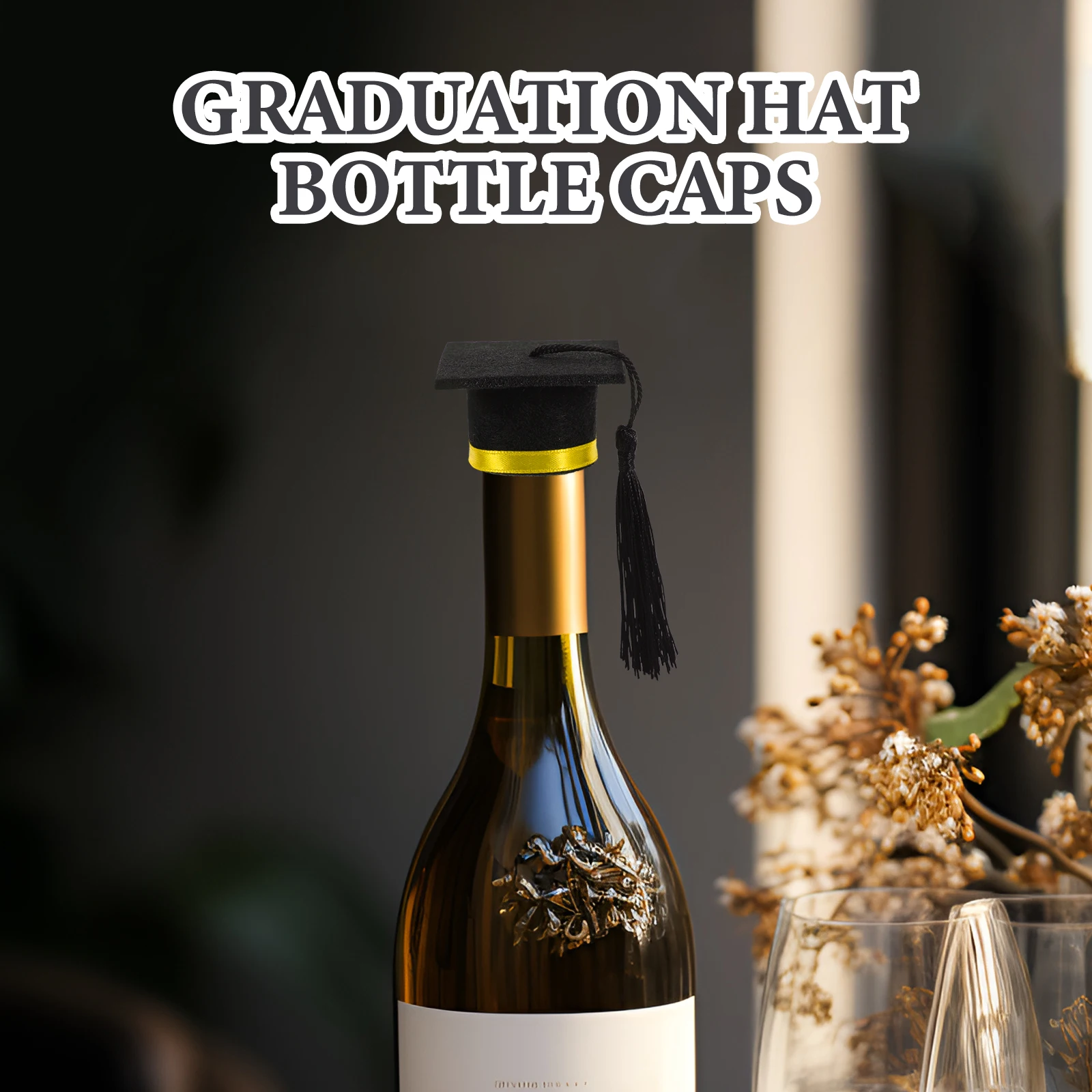 

4pcs Doctor Hat Bottle Caps Purple Ribbon Mini Tassel Graduation Decor Bottle Cover Party Supplies Bar Tools