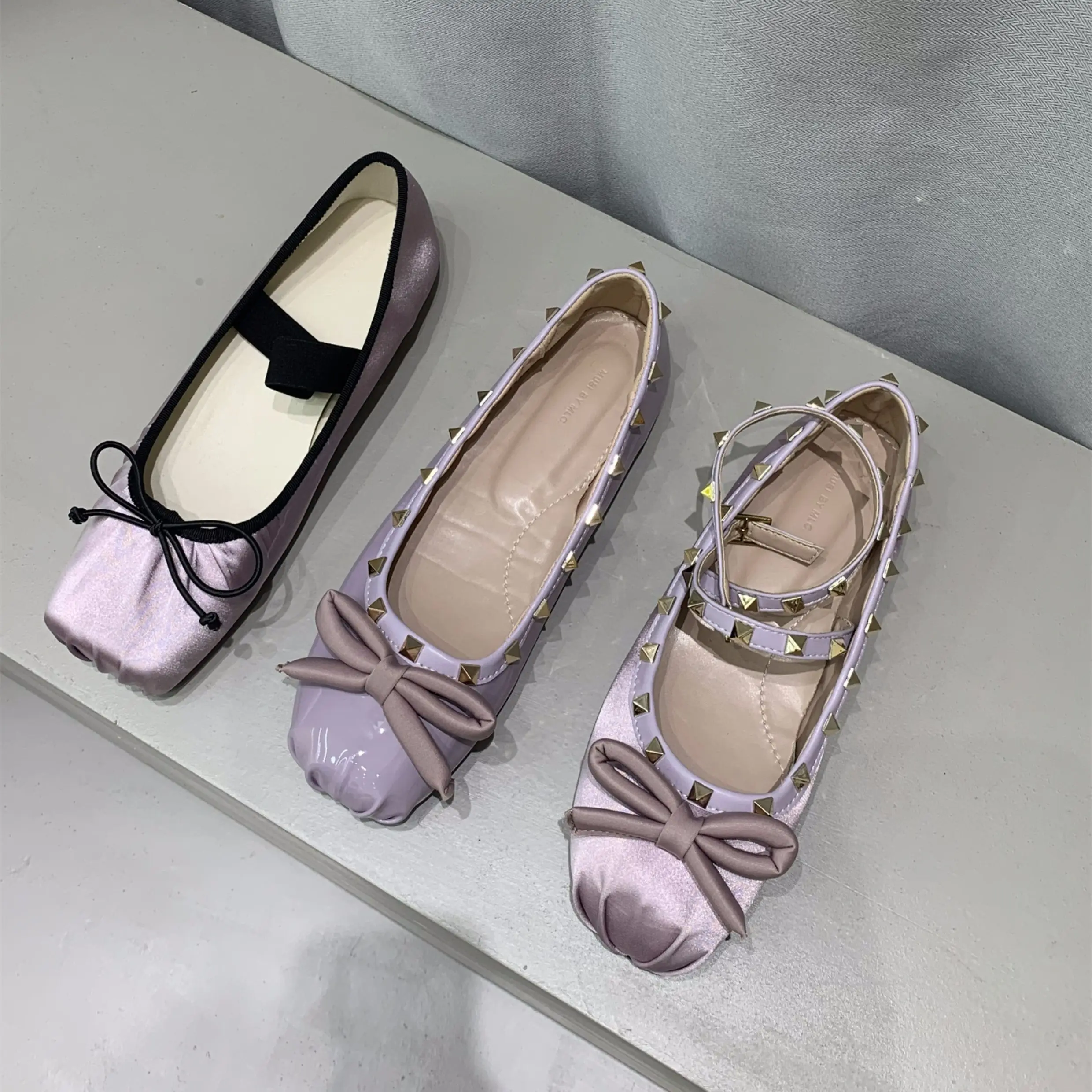 Bailamos Luxury Satin Silk Ballet Shoes Woman Classic Square Toe Bowtie Elastic Band Ballerina Flats Ladies Soft Loafers Mujer