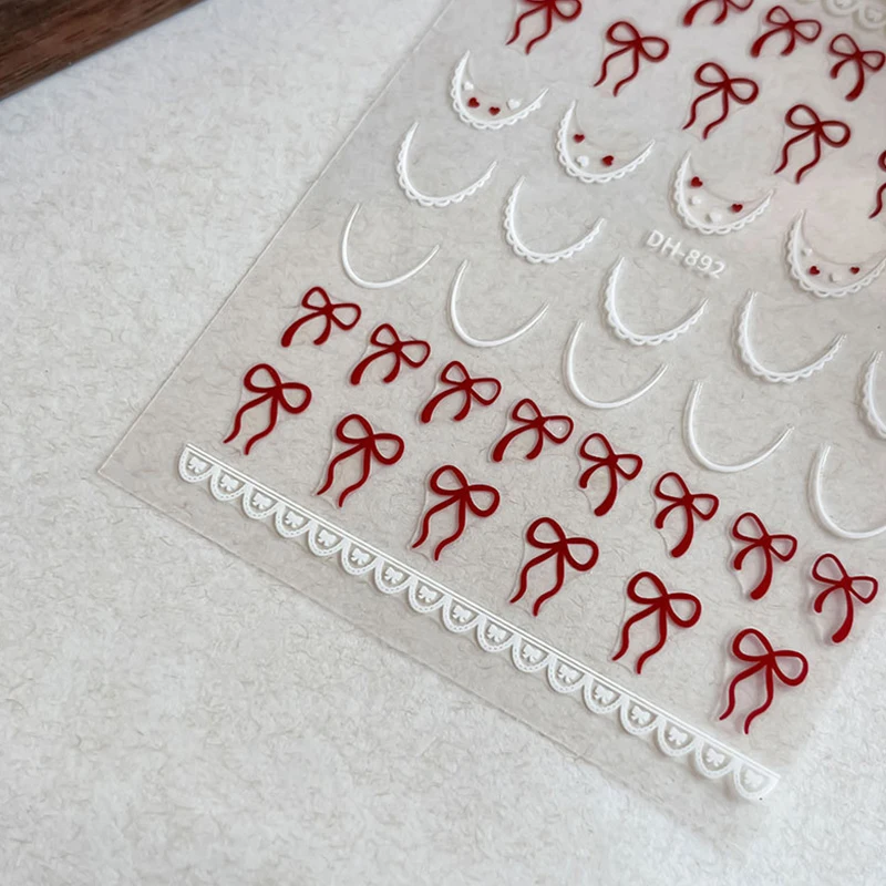 1 ورقة مسمار ملصق الفرنسية Bowknot شريط حرير مسمار الفن ملصق الدانتيل خط أنيق لينة ذاتية اللصق الديكور مانيكير صائق