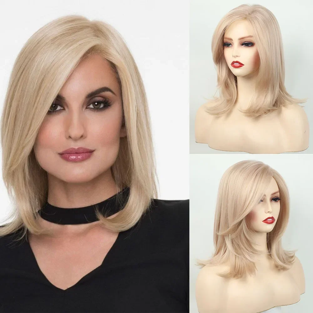 Fashion Side Parting Golden Curly Synthetic Wig Women Simulation Cosplay Full Head Cover