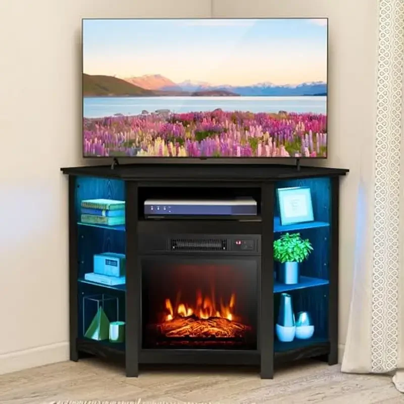 Corner TV Stand Entertainment Center Electric Fireplace 16-Color LED Lights 4777 BTU Heating Safe & Efficient 400 Sq. ft Range