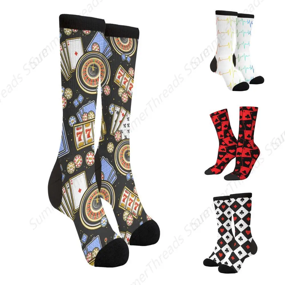 Funny Poker Players Playing Card Gamblers Blackjack Casual Unisex Novelty Fun Crew Socks Fashion Comfortable Crazy Dress Socks