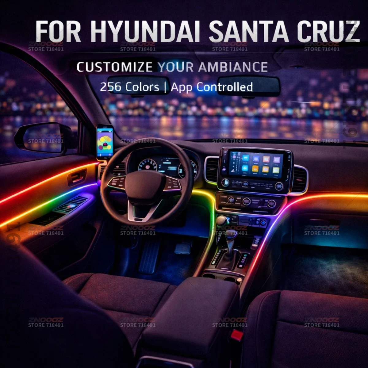 22in1 RGB Car Interior Acrylic Car Ambient Lights RGB Hidden Acrylic Strip Decoration Atmosphere Accessories For Santa Cruz