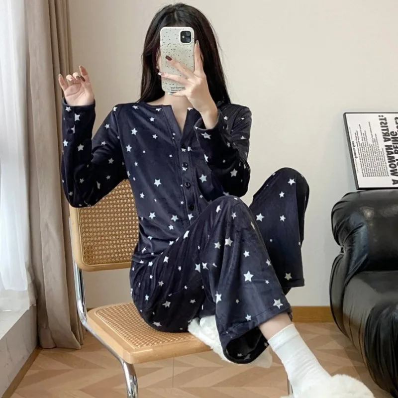 2025 خريف شتاء جديد فاخر جزيرة المخملية المرأة منامة سميكة الدافئة عكسها عالية الجودة المتسكعون مجموعة الدافئة عادية XL #2