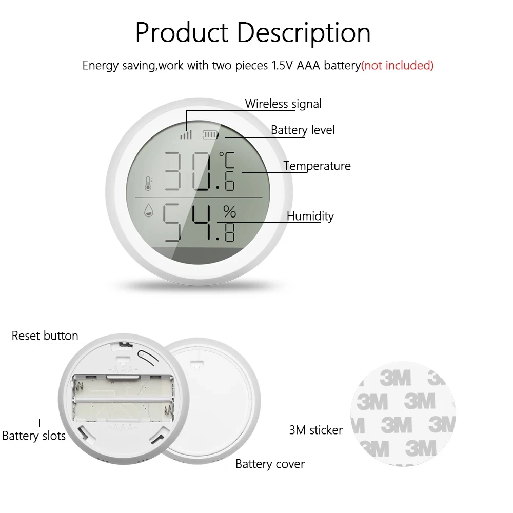 Tuya ZigBee Smart Home Temperature And Humidity Sensor With LED Screen Works With Google Assistant and Tuya Zigbee Hub