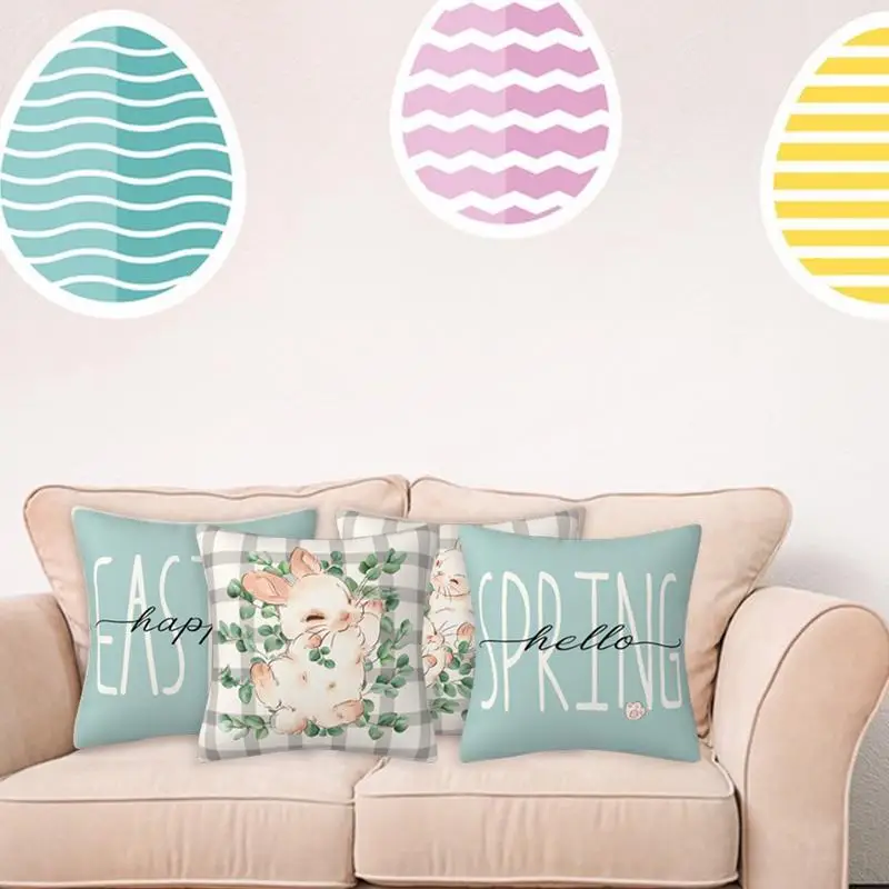 Spring Pillow Covers 18x18 Eucalyptus Leaves Hello Spring Cushion Case Decoration For Sofa Couch Set Of 4 With Invisible Zipper