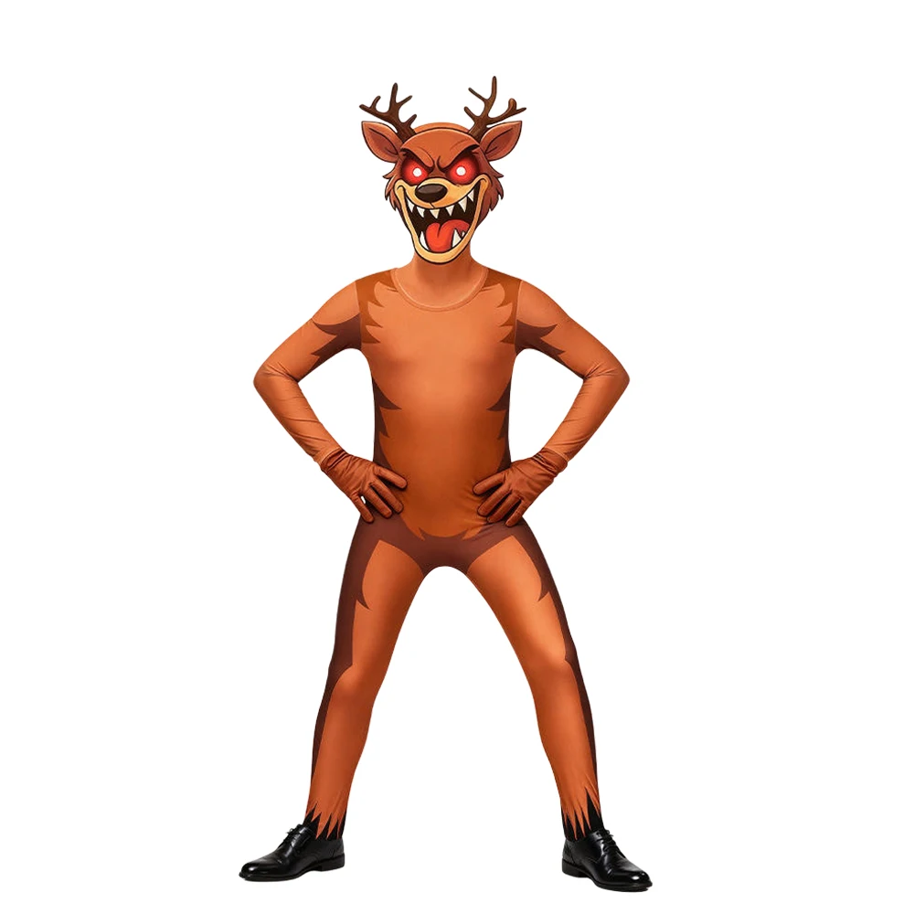 99 Noców w Lesie Kostium Cosplay Jelenia dla Dzieci Strój Zwierzęcy Jelenia Kombinezon Cosplay na Imprezę Halloween dla Dorosłych i Dzieci