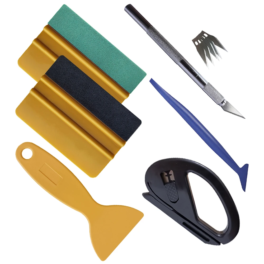 

Carbon Fiber Vinyl Film Sticker Wrapping Tools Kit Auto Car Wrap Suede Felt Squeegee Scraper Cutter Installing Tools Kit K138