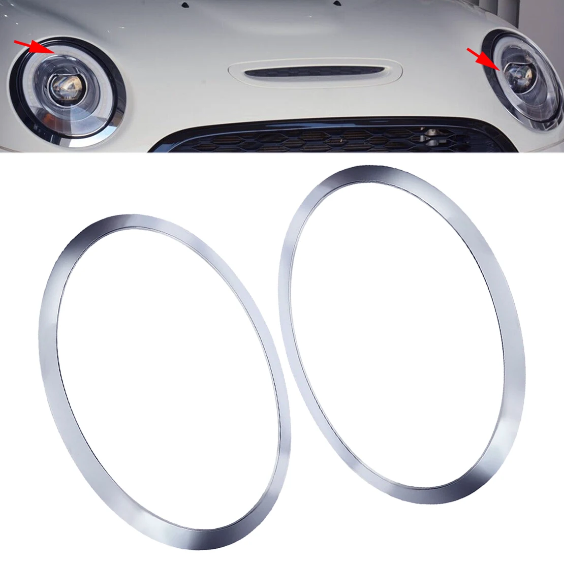 

1 Pair Car Front Headlight Bezel Covers Rings Trims 51137300631 51137300632 Fit for Mini Cooper F55 F56 F57 Gen3 Silver ABS