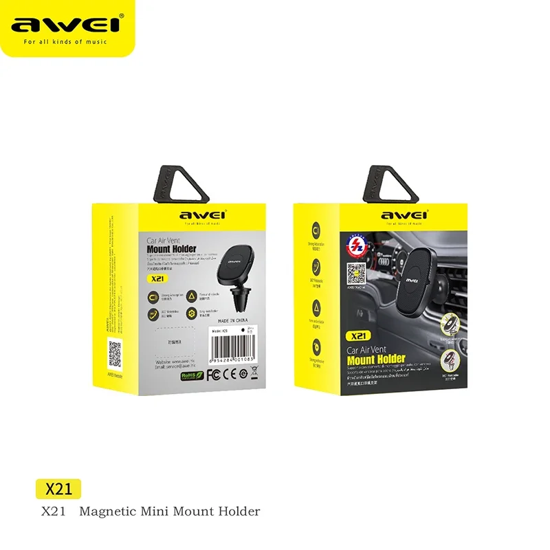 Awei X21 حامل هاتف السيارة المغناطيسي حامل 360 درجة خلية الهاتف المحمول تنفيس الهواء المغناطيس جبل مشبك السيارة دعم آيفون/شاومي