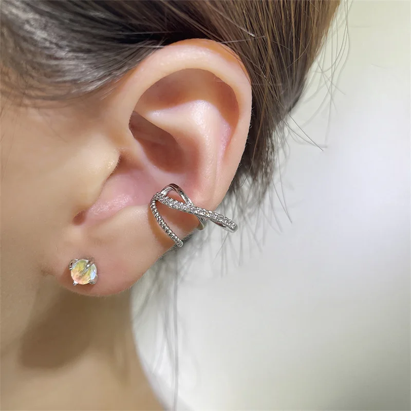 1Pcs 925 Silver Plated Zircon Cross Ear Clip Earrings For Women Ear Cuffs Jewelry Without Hole Fake Piercing Jewelry eh116