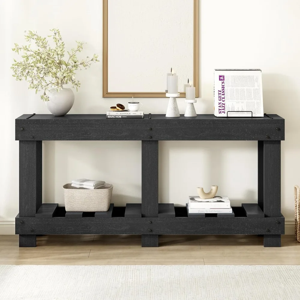 

Farmhouse Rustic Wood Entryway Console Table 63-Inch Long Narrow Entry Sofa Table with Storage Shelf for Living Room Balcony