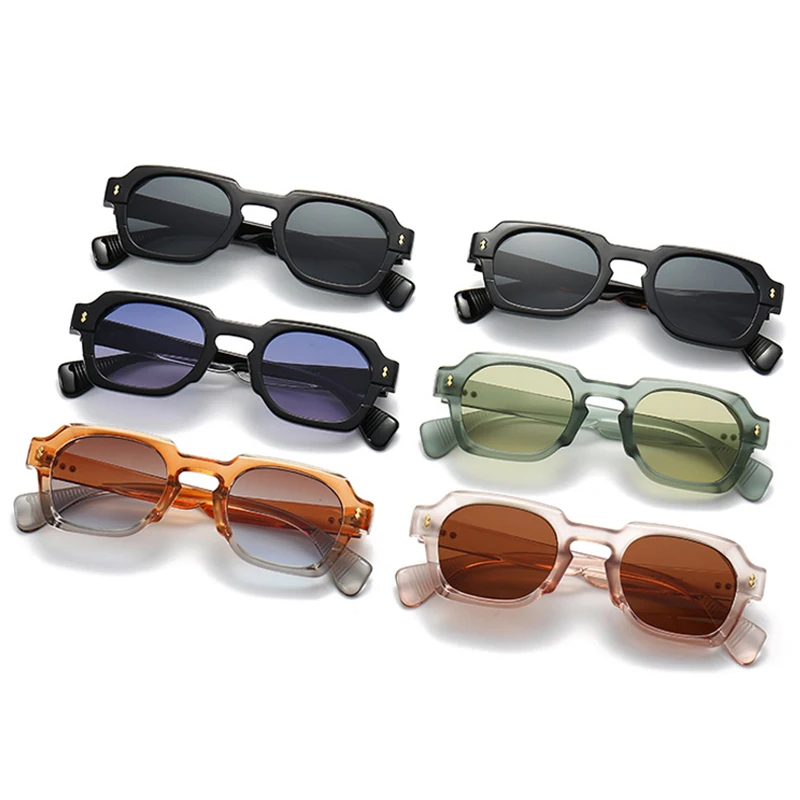 SO&EI Ins Popular Fashion Square Women Sunglasses Vintage Punk Gradient Eyewear Men Brand Designer Rivets Sun Glasses