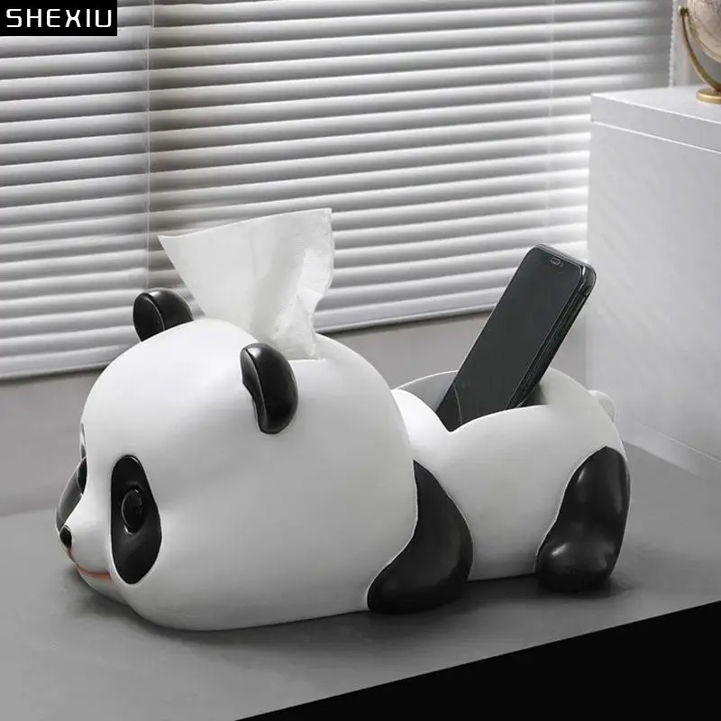 

Cute Panda Tissue Box Modern Decor Desktop Remote Control Key Storage Box Paper Towel Case Creative Resin Panda Tissue Box