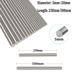 1pcs Titanium Ti Bar Grade GR2 Rod Round Bar, Diameter 2mm-20mm Length 250mm 500mm