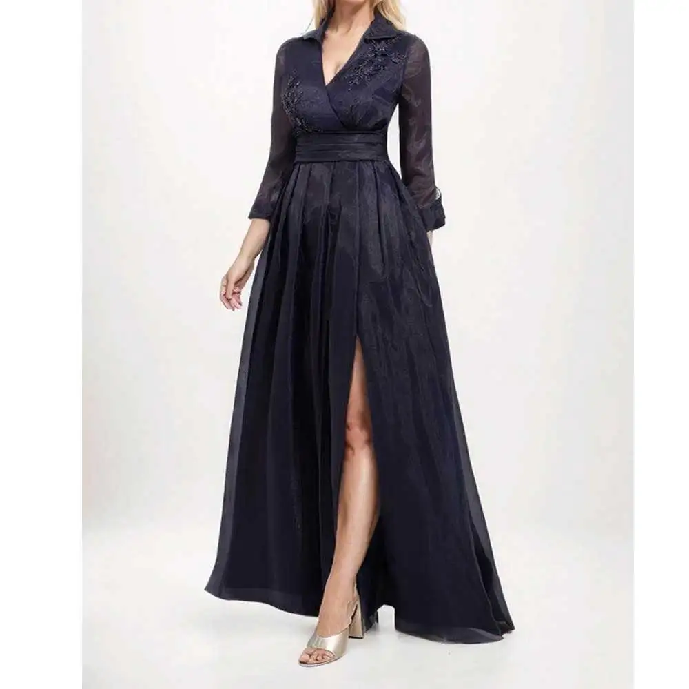 

Gorgeous V-Neck 3/4 Sleeve Applique Side-Slit Evening Dress for Women فساتين للمناسبات الخاصة Bridesmaid's Dresses فساتين سهرة
