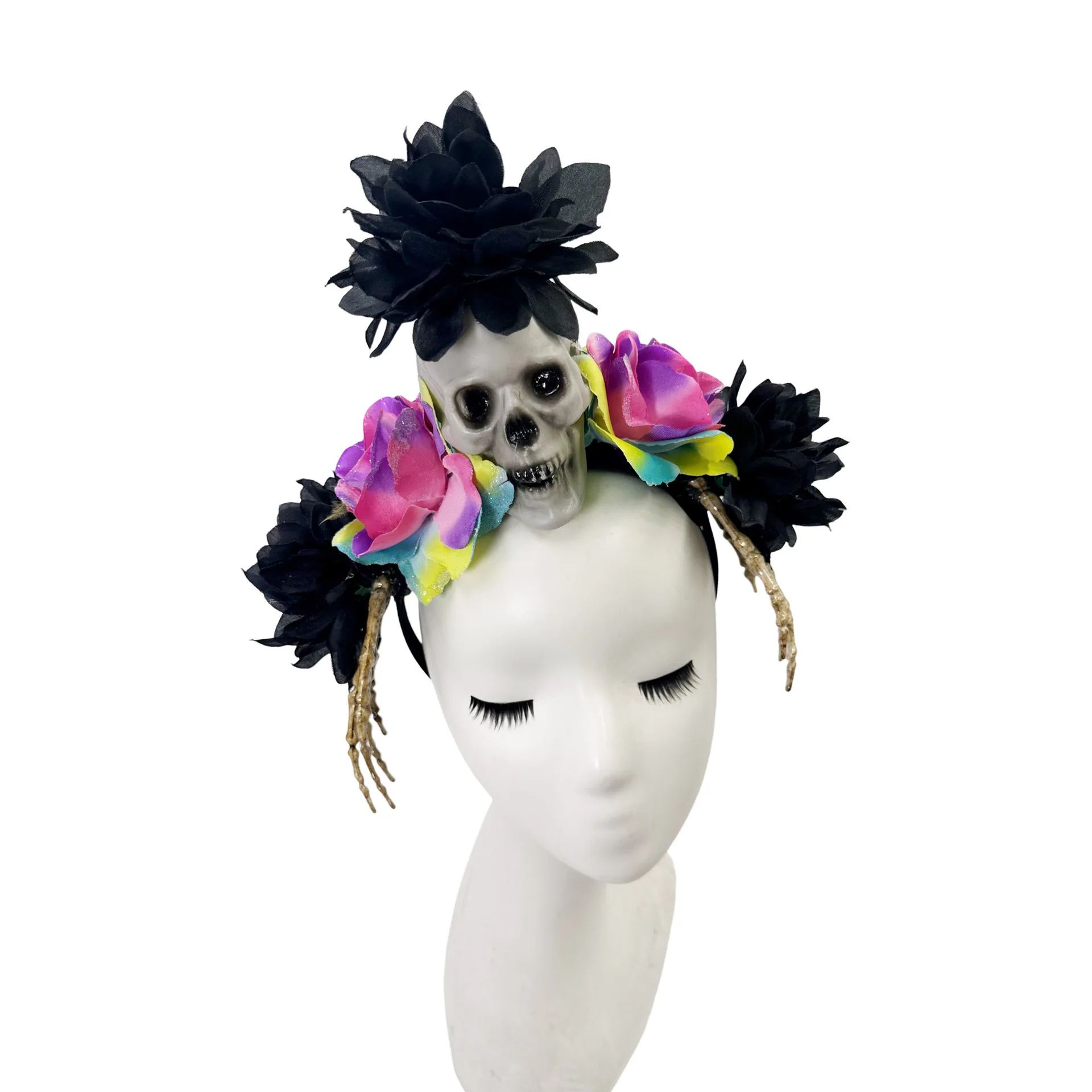 

Wholesale 5pcs Girls Halloween Ghost Headband Women Horror Dark Gothic Skull Flower Headband Carnival Ghost Hair Accessories