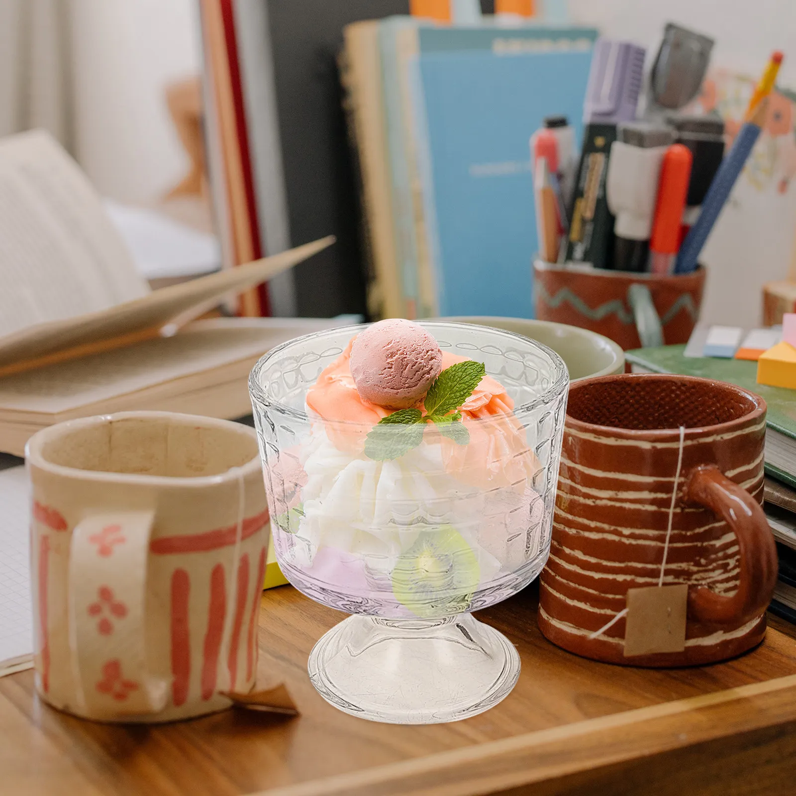 

Premium Glass Dessert Cup Elegant Standing Design Multi-Function Pudding Yogurt Ice Cream Cup Transparent Home Office Restaurant