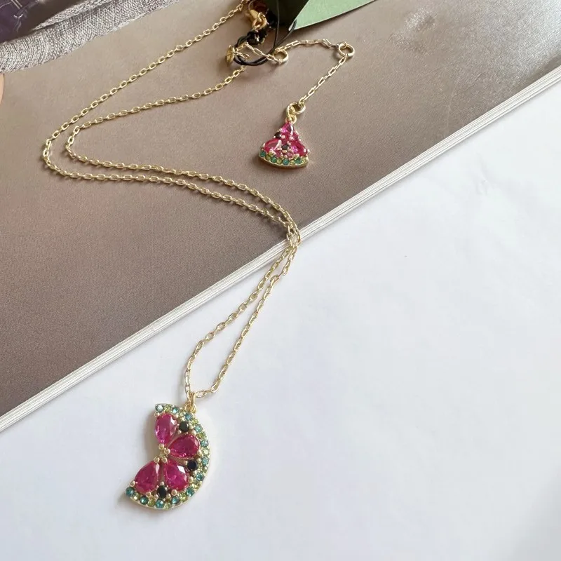 VKVVA Fruit Series Sweet Fashion Necklace,Colorful Zircon Inlaid Lemon Pomelo Watermelon Pendant Short Clavicle Chain Jewelry