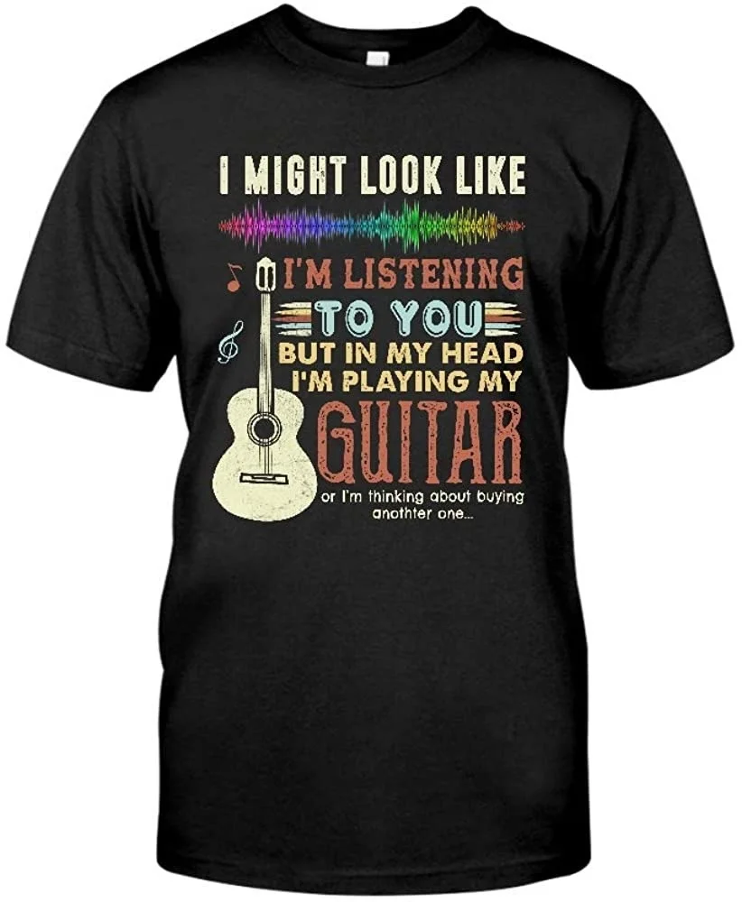 

Music Lover Brand Creative - Fan's Crew Neck T - Shirt with Guitar Icon & Humor Elements & Style Identity for Followers