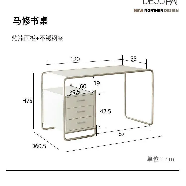 

Stainless Steel Desk Simple Modern Household Bauhaus Desk with Drawers Single Office Writing Computer Desk