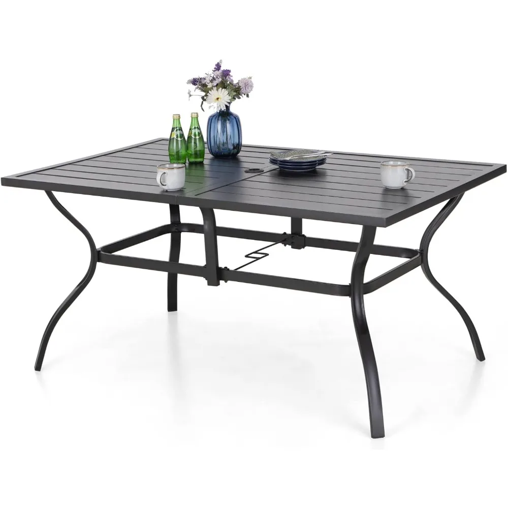 

Outdoor Patio Dining Table, 6 Person Metal Patio Furniture Table with 1.57" Umbrella Hole for Deck,Backyard,Lawn,Garden (Black)