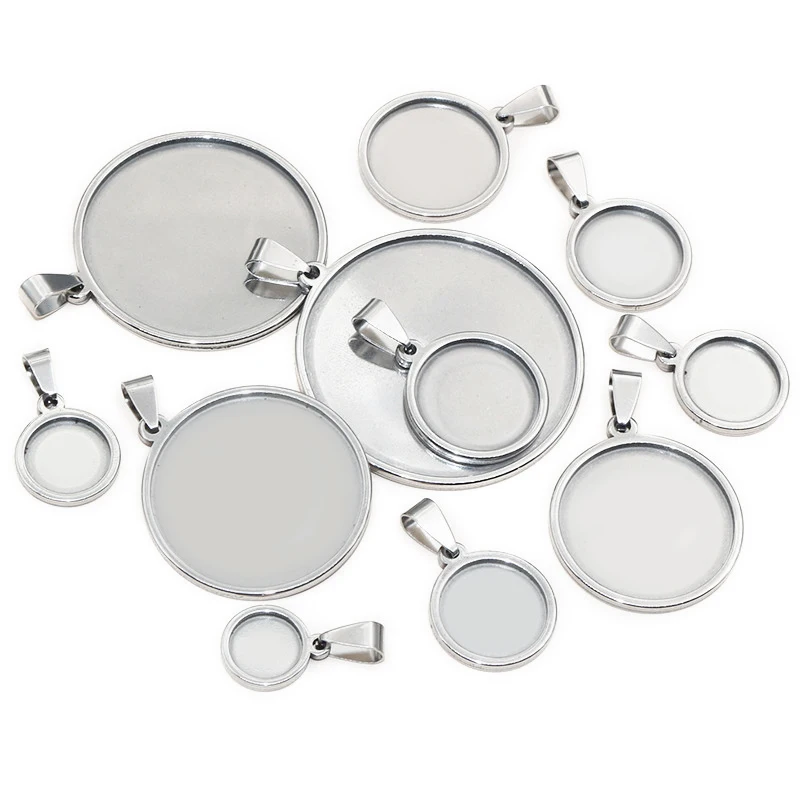5pcs pendentif Cabochon blanc Base réglage 10-40mm taille intérieure épaisse en acier inoxydable plaqué or plateau bricolage bijoux accessoires