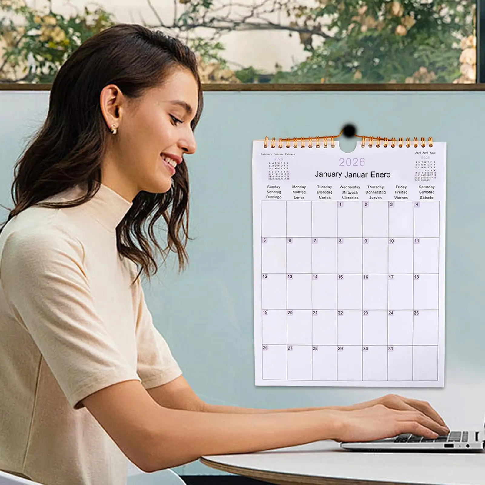 2026 Multilingual Wall Calendar 12 Month Coil Planner Modern Decorative Bedroom Dormitory Apartment School Workplace Gifts