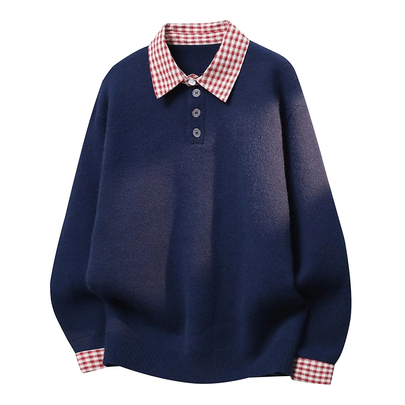 

Мужской повседневный вязаный свитер с воротником-стойкой, модный, имитация двухслойности, свободный крой, удобный, из полиэфирного волокна, с длинными рукавами, осенний...