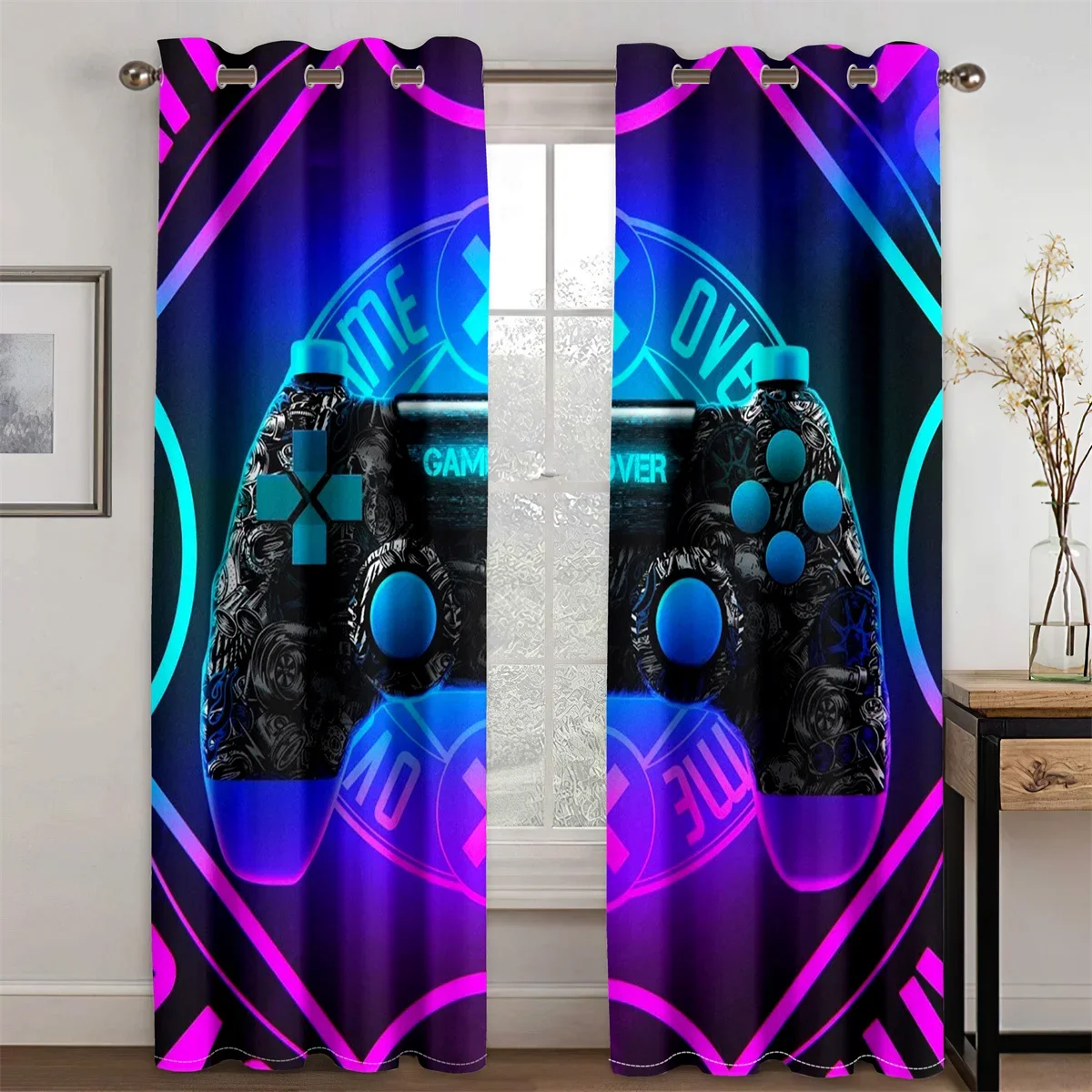 Funny Game Esports Cool Design Boys Men Light Filtering Drapes Window Curtains for Living Room Bedroom 2 Pieces Decor