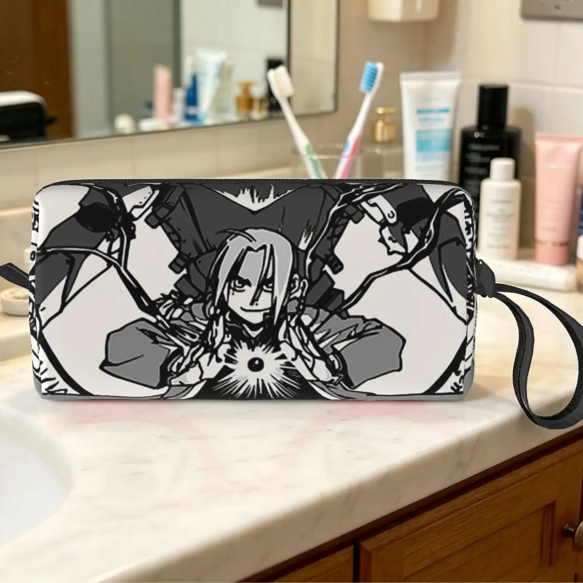 Fullmetal Alchemist Anime Manga 4 Makeup Bag Cosmetic Organizer Toiletry Cosmetic Bag for Women Beauty Travel Pencil Case